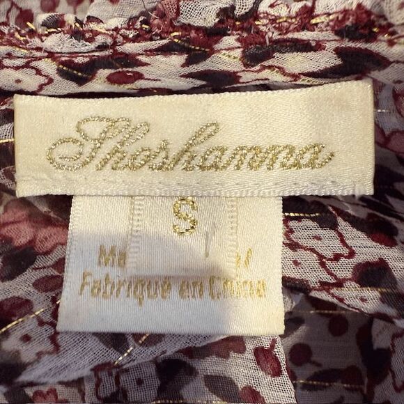 Shoshanna Ossia Silk Ruffled Blouse Gold Metallic Detail Floral Sheer Size Small - Picture 9 of 14